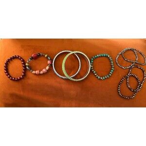 Bracelets Lot of 9 Stretchy Glittery Beaded Wood Boho Glass Beads